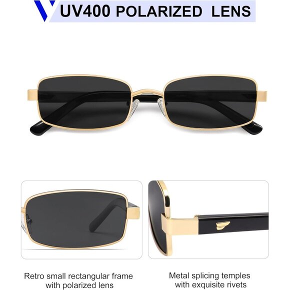 ✨Women Black Retro Rectangle Polarized Small Trendy Slim Narrow Frame Sunglasses